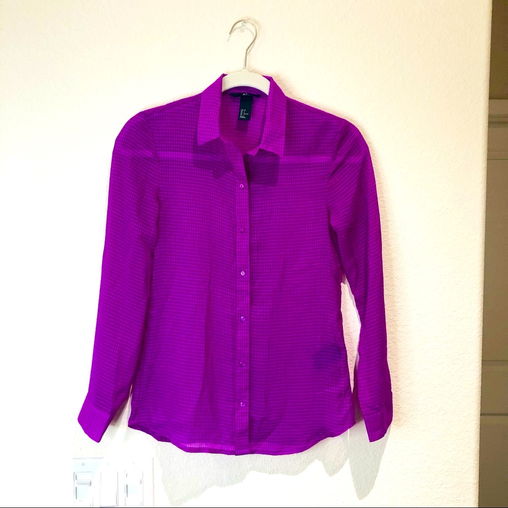 H&M Sheer L/S Button Down Shirt Size 2 EUC.